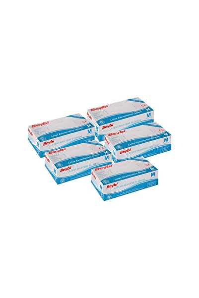 Beybi قفازات فحص من اللاتكس المسحوق (مقاس M) (5 قطع)