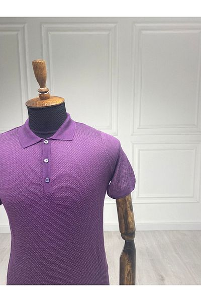 Halifaks Μπλουζάκι Polo Γιακά Μωβ Slim Fit Λεπτό Τρίκo