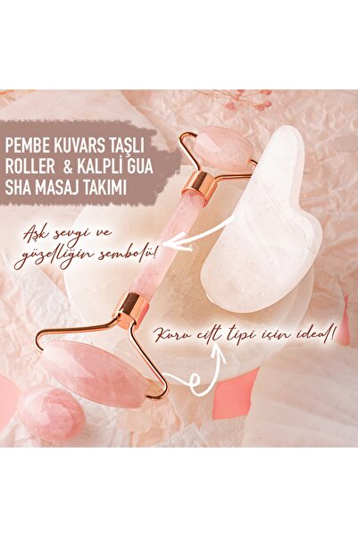 OSMANLI DOĞAL TAŞ Sertifikalı Pembe Kuvars Doğal Taşı Roller Ve Kalpli Gua Sh...