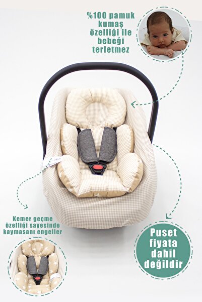 mordesign Ortopedik Bebek Puset Minderi, Pamuklu Kumaş, Ekose Serisi