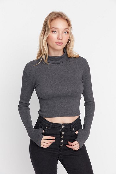 Trendyol Collection Водолазка з пальцями Антрацитова приталена блузка еластична Orme TWOAW21BZ0071