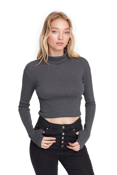 Trendyol Collection Водолазка з пальцями Антрацитова приталена блузка еластична Orme TWOAW21BZ0071