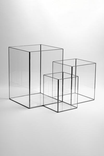 El Crea Designs 3 Adet Mumluk Siyah Antrasit Geometrik Teraryum Cam Fanus Düğ...