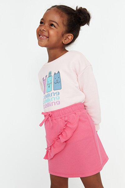 TRENDYOLKIDS Rózsaszín fodros lány kötött szoknya TKDAW23ET00003