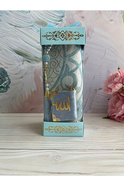 DuhaİslamiHediyelik Patterned Boxed Pearl Prayer Beads Mini Quran Prayer Rug with Dowry Bundle Home Concept