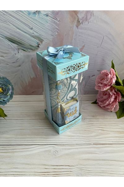 DuhaİslamiHediyelik Patterned Boxed Pearl Prayer Beads Mini Quran Prayer Rug with Dowry Bundle Home Concept