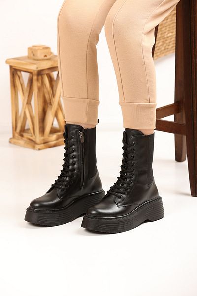 Ayax Cizme negre pentru femei cu fermoar elastic cu fundul înalt