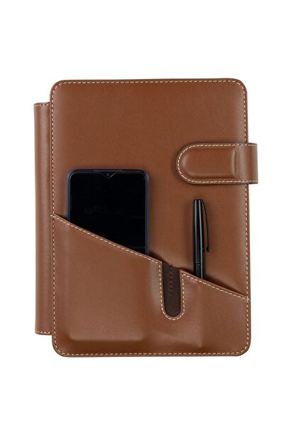 2K Tarihsiz Kareli 15*21 Cm Iç Defterli 4 Halkalı Telefon Kılıflı Kapaklı Deri Organizer