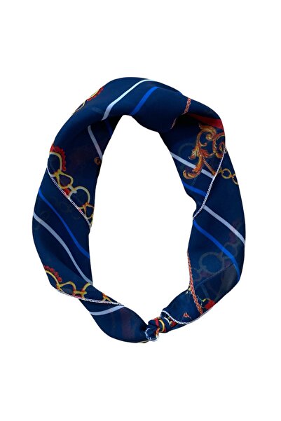 pistore Navy Blue Chain Rope Patterned Bandana Scarf 50x50 Cm
