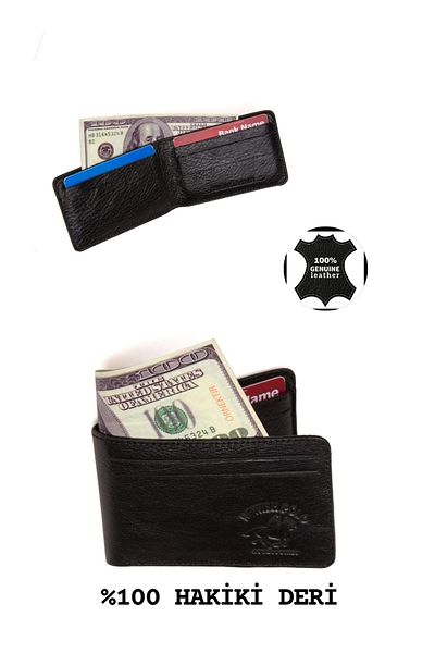 NEWISH POLO ACCESSORIES Newish Polo Men's 100% Genuine Leather Black Classic Horizontal Wallet and Card Holder