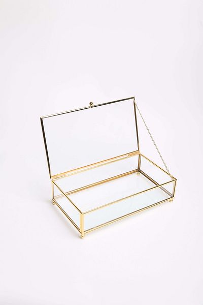 CyzHome Glass Metal Framed Presentation Holder with Chain Lid Promise Engagement Chocolate Candy and Jewelry Box 15×25*6 Cm