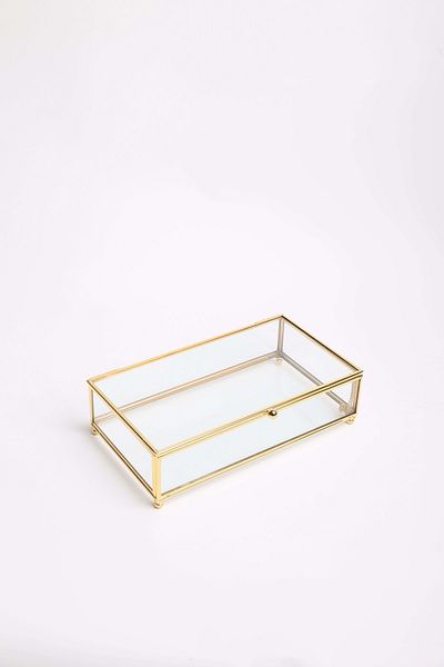CyzHome Glass Metal Framed Presentation Holder with Chain Lid Promise Engagement Chocolate Candy and Jewelry Box 15×25*6 Cm