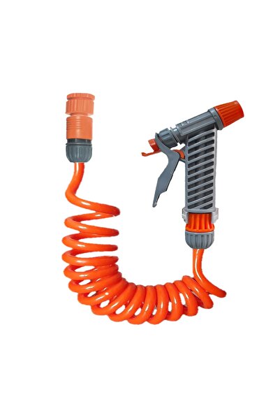 PLASYAY Spiral Balkon Araç Yıkama Bahçe Sulama Hortumu Ve Tetikli Tam Set Turuncu 2 Metre
