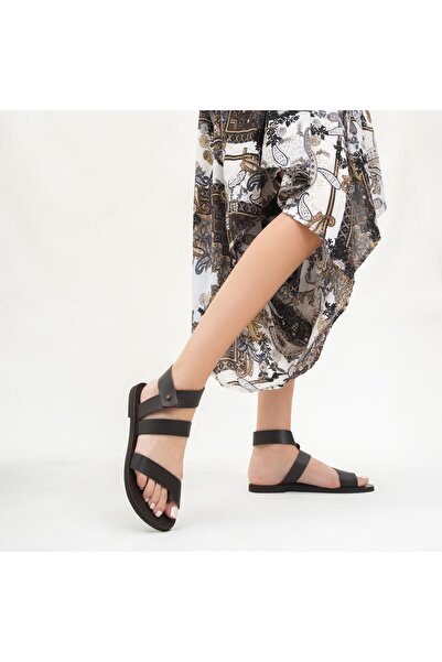 BodrumSandals Χειροποίητο Γνήσιο Δέρμα Καφέ Γυναικείο Σαμπό Μποδρούμ - B2049