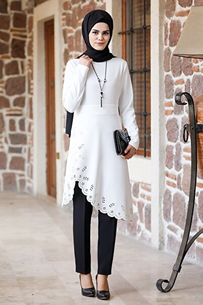 MimelisaGiyim Laser Detailed Double Hijab Tunic Set