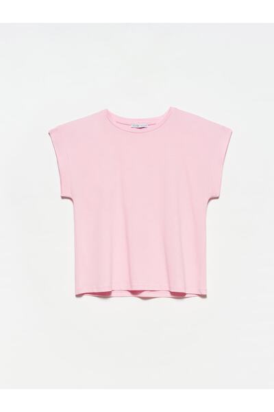 Dilvin 3504 Кругла яка - светло розова тениска от пениран памук