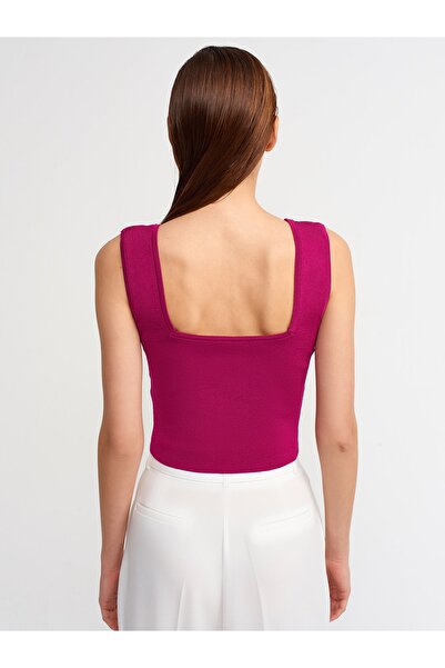 Dilvin 10197 Square Neck Zippered Knitwear Athlete-raspberry