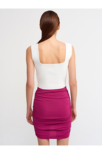 Dilvin 10197 Square Collar Zippered Knitwear Tank Top-ecru