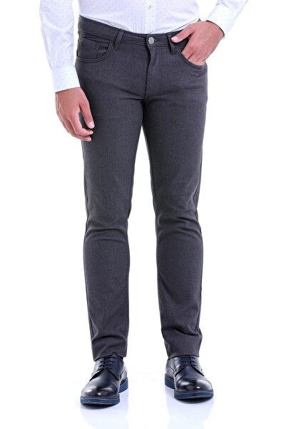 Hatemoğlu Gri Slim Fit Desenli Pamuklu 5 Cep Kanvas Pantolon