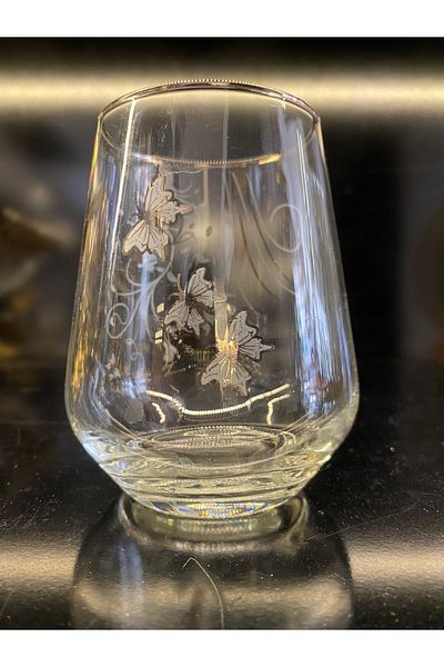KCD Hand Decorated 6 Pieces Whiskey/Soft Drink Glass Original Hand Made Platinum Butterfly