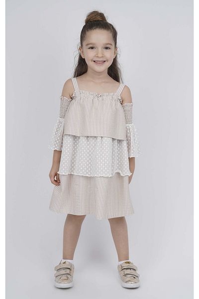 best kids Girl's Beige Striped Layered Dress