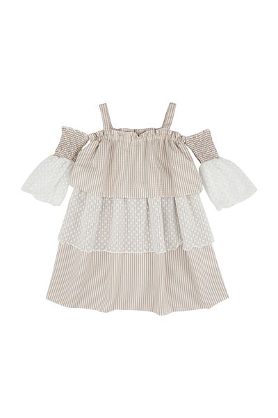 best kids Girl's Beige Striped Layered Dress