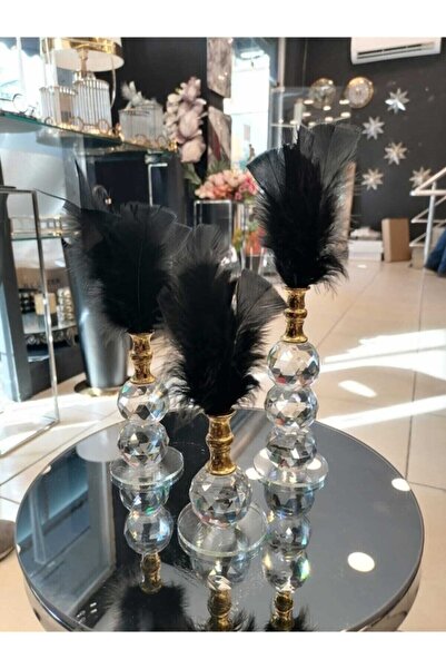 sahinaksesuar Üçlü Gri Füme Tüylük Kristal Gümüş Set