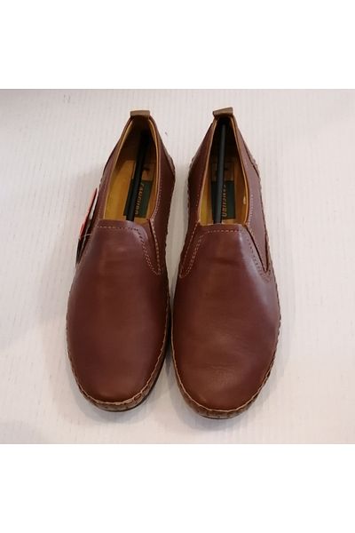 Canguro Unisex Genuine Leather Light Brown Rubber Sole Loafer with Elastic Sides