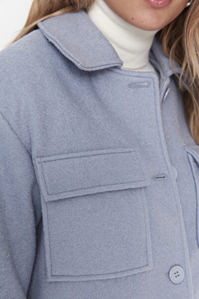 Trendyol Collection Modrý prémiový vlněný kabát na razítko TWOAW23KB00195