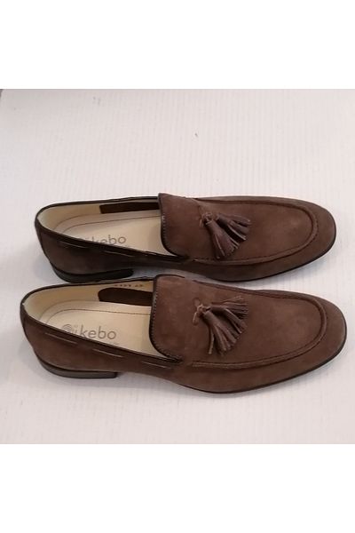 Kebo Unisex Genuine Leather Suede Brown Pompom Very Soft Thin Flexible Genuine Rubber Sole Loafer