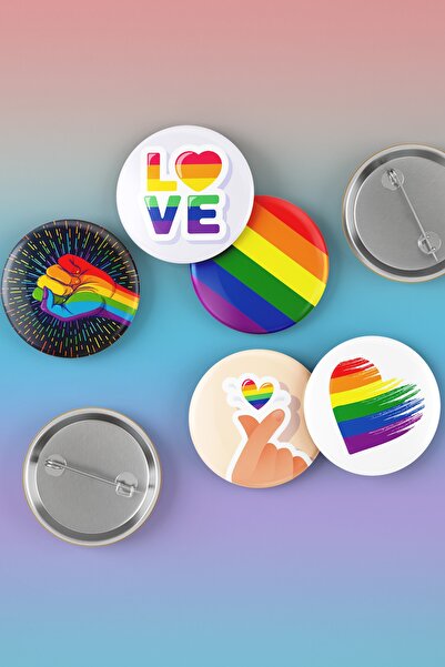 Varyant 5 Adet Rozet Set Gökkuşağı - Love - Iğneli Rozet Seti - Broş - Yaka -...