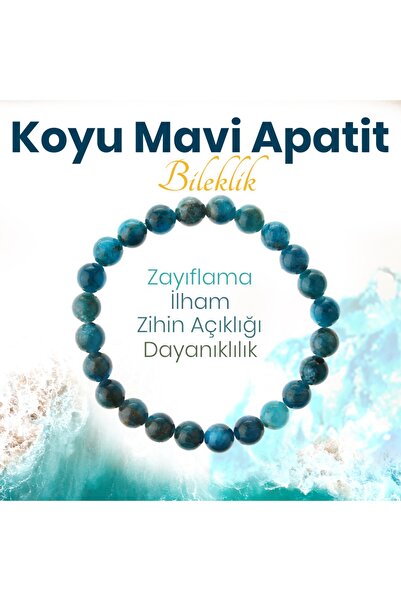 Deniz Doğal Taş Sertifikalı Koyu Mavi Apatit ( Taşlar) Doğaltaş Bileklik 6 Mm, B978
