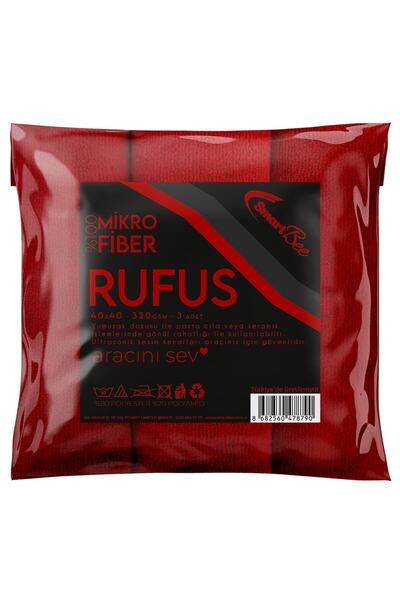 SmartBee Rufus 3'lü Mikrofiber Lazer Kesim Cila Bezi 40x40 320gsm - Kırmızı Smb215