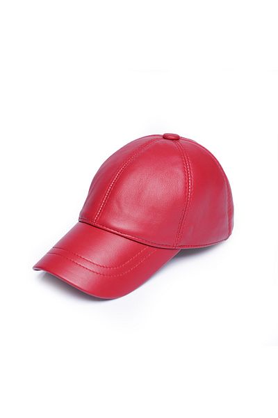 Mumcu's Leather Unisex Red Genuine Leather Cap Hat