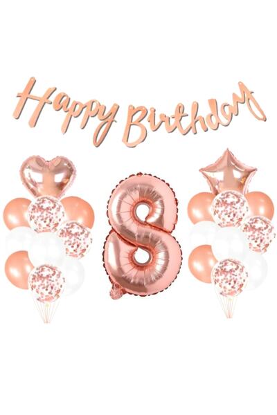 parti sürprizi مجموعة عيد ميلاد سعيد باللون الذهبي الوردي لعمر 8 سنوات