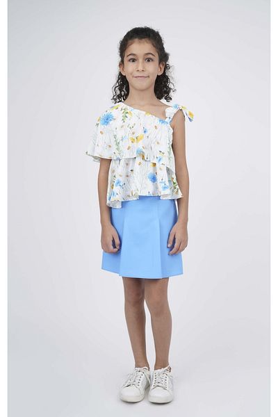 best kids Girl's Printed Flower Patterned Asymmetrical Blouse