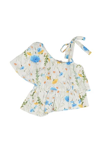 best kids Girl's Printed Flower Patterned Asymmetrical Blouse