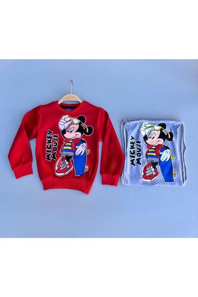 Sparrow Laurel Erkek Çocuk Kırmızı Sırt Çantalı Mickey Mouse Eşofman Takımı
