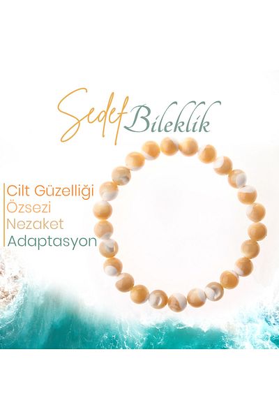 Deniz Doğal Taş 8 mm Natural Stone Bracelet - Certified Mother of Pearl, B1003