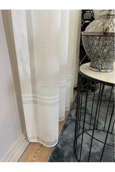 Brillant Modern Bantlı Etek Desen 1/2,5 Pile - Ekru - Krem Tül Perde