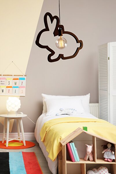 UTKU TASARIM Bunny Tavşan Ahşap Çocuk Bebek Odası Avize Dekoratif Sarkıt Ahşa...