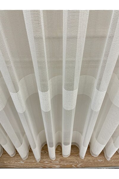 Brillant Modern 2 Sıra Bantlı Zırh Görünümlü 1/2,5 Pile - Ekru - Krem Tül Perde