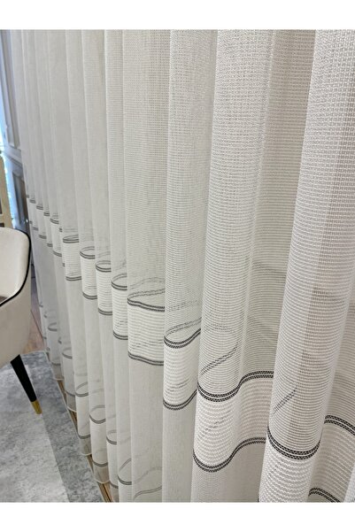 Brillant Modern 2 Row Banded Armor Look 1/2,5 Pleat - Ecru - Cream Tulle Curtain