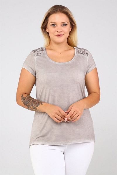 Seamoda Μπλουζάκι με δαντέλα στον ώμο και την πλάτη-μπεζ