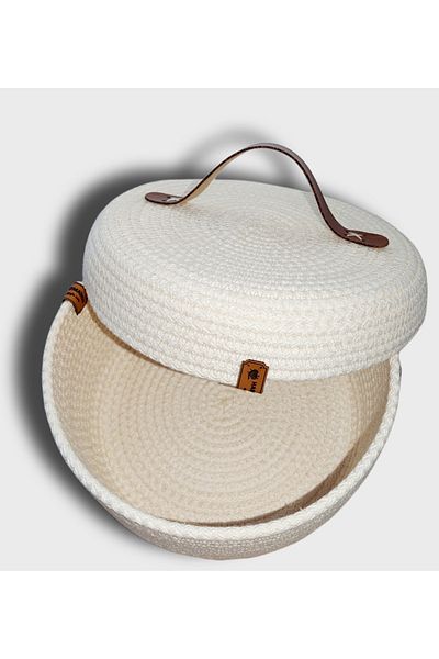 HandmadeSNM Χειροποίητο Διακοσμητικό Καλάθι 100% Βαμβάκι με Κάλυμμα