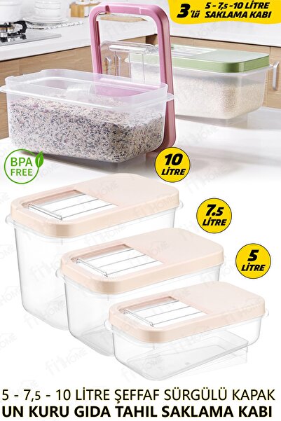 fitfiyat Tahıl Un Bakliyat Erzak Saklama Kabı Şeffaf Sürgülü Kapak 3'lü Erzak...