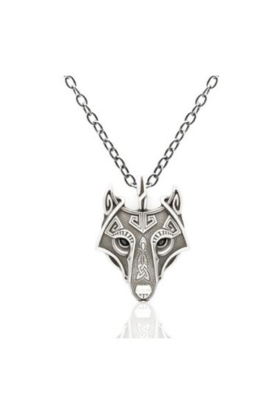 Köstebek Stainless Steel Scandinavian Viking Oidn Wolf Head Necklace
