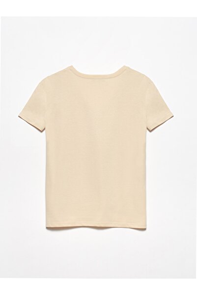 Dilvin Women's Dark Beige V-Neck Basic T-Shirt 101A03470