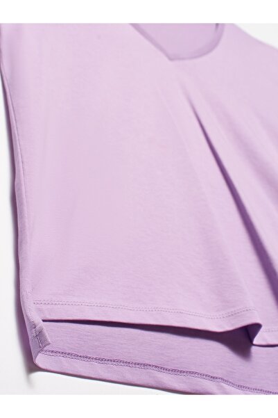 Dilvin Tricou de bază liliac închis 3470 cu decolteu în V pentru femei 101A03470