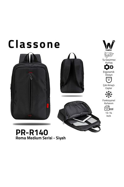 Classone Pr-r140 قماش مقاوم للماء من سلسلة روما، 13-14 بوصة، حقيبة ظهر للكمبيوتر المحمول - أسود